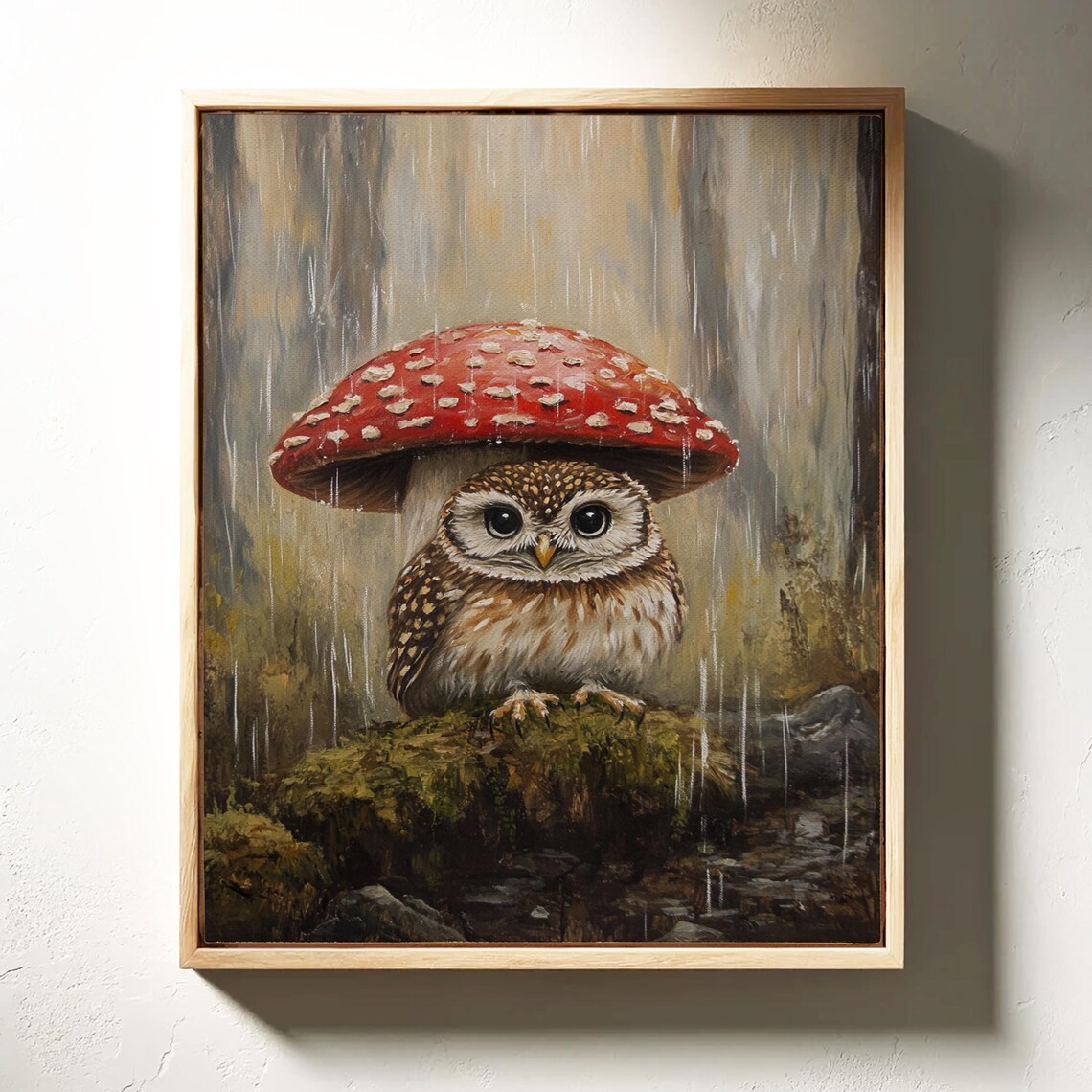 Enchanted Owl Under Red Mushroom, Woodland Art Print - Image 4