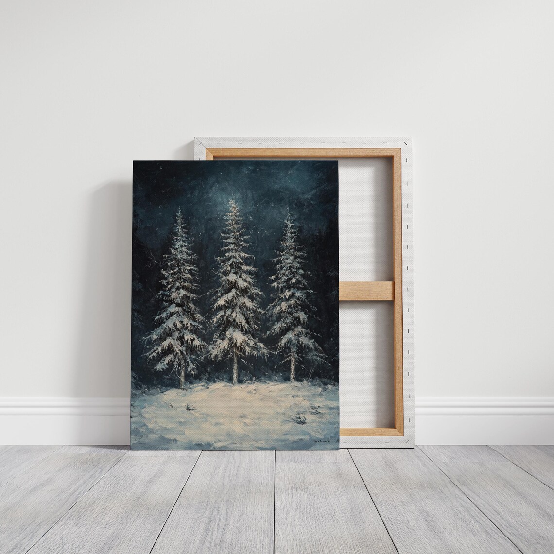 Winter Forest Snow Covered Pines Midnight Blue Night Scene Poster - Image 6