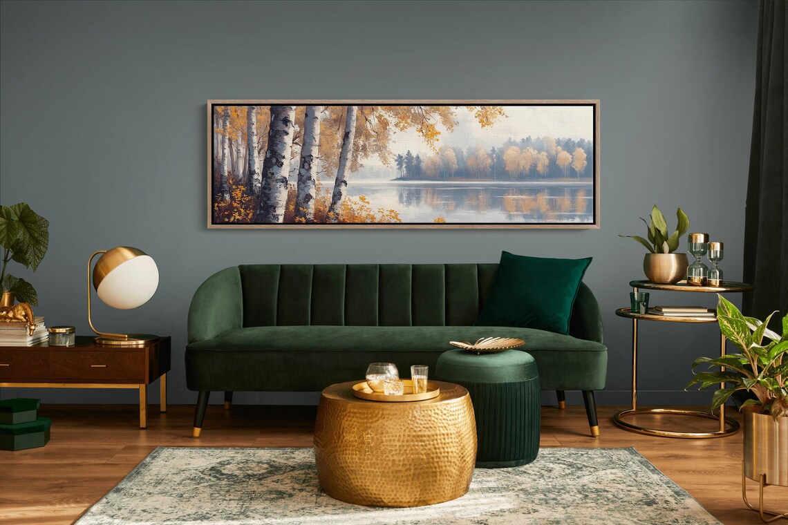 Autumn Birch Trees By Serene Lake Reflections Landscape Art Poster - Image 7