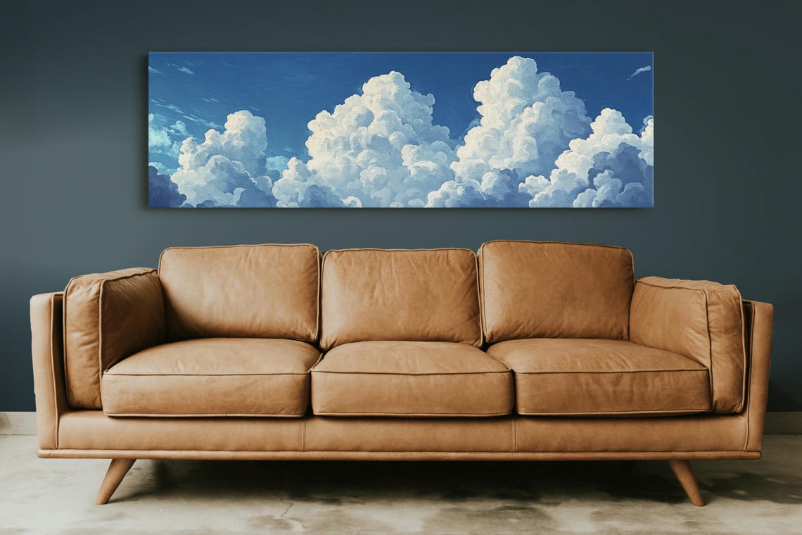 Majestic White Cumulus Clouds Against Vivid Blue Sky Panoramic Poster