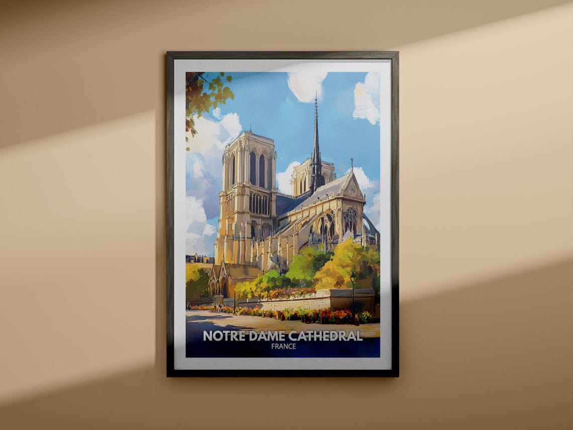 Notre Dame Cathedral Print France Notre Dame Cathedral Poster France Travel Art Poster France Wall Art Decor - Image 3