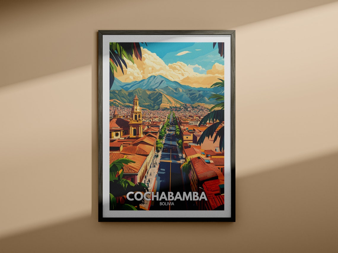 Cochabamba Travel Print Bolivia Cochabamba Travel Poster Bolivia Travel Poster Bolivia Cityscape Wall Art Unique City Art Decor - Image 3