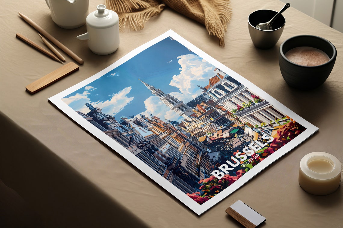 Brussels Travel Print Belgium Brussels Travel Poster Belgium Travel Poster Belgium Cityscape Wall Art Unique City Art Decor - Image 3