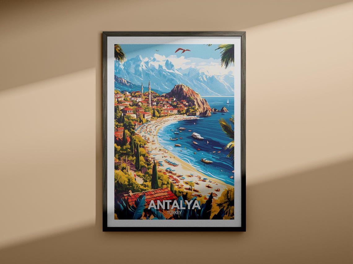 Antalya Travel Print Turkey Antalya Travel Poster Turkey Travel Poster Turkey Cityscape Wall Art Unique City Art Decor - Image 3