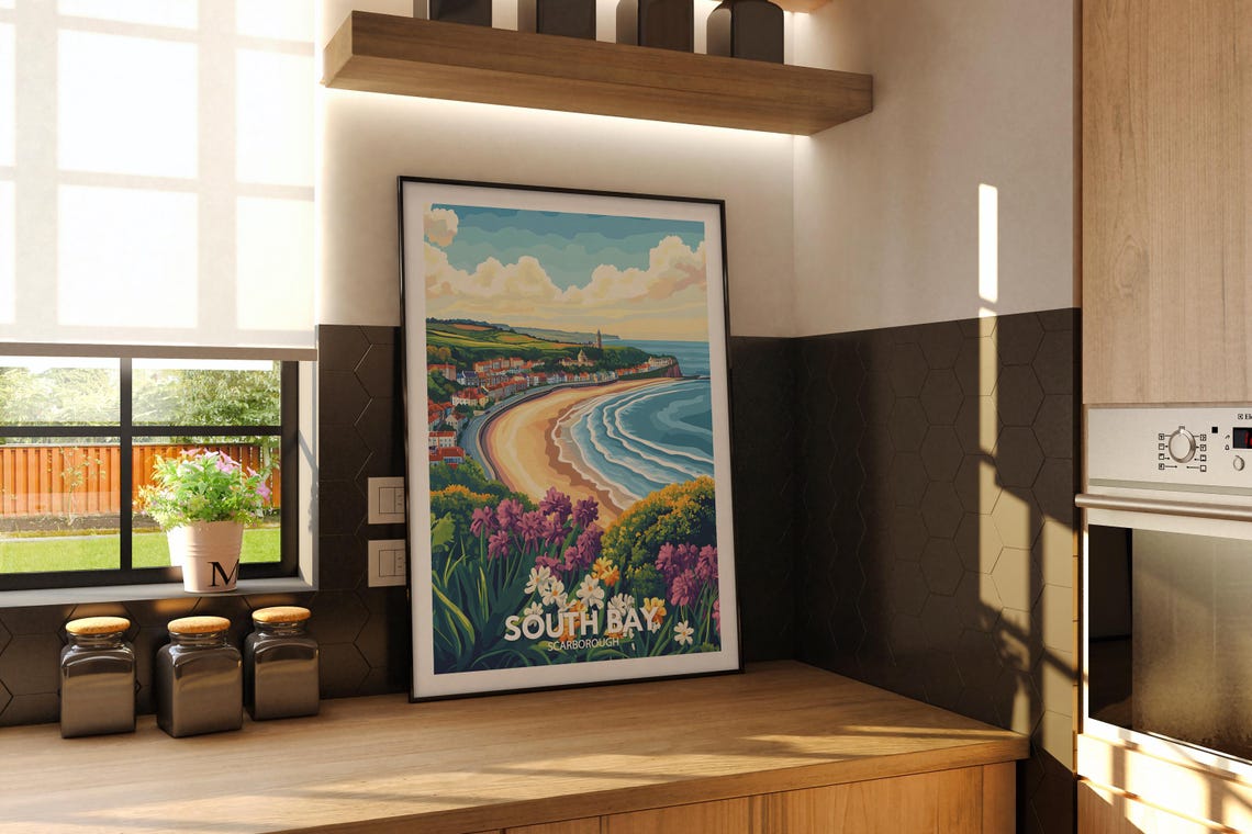 South Bay Print Scarborough South Bay Poster Scarborough Travel Art Poster Natural Beach Wall Art Uk Seaside Art Decor - Image 2