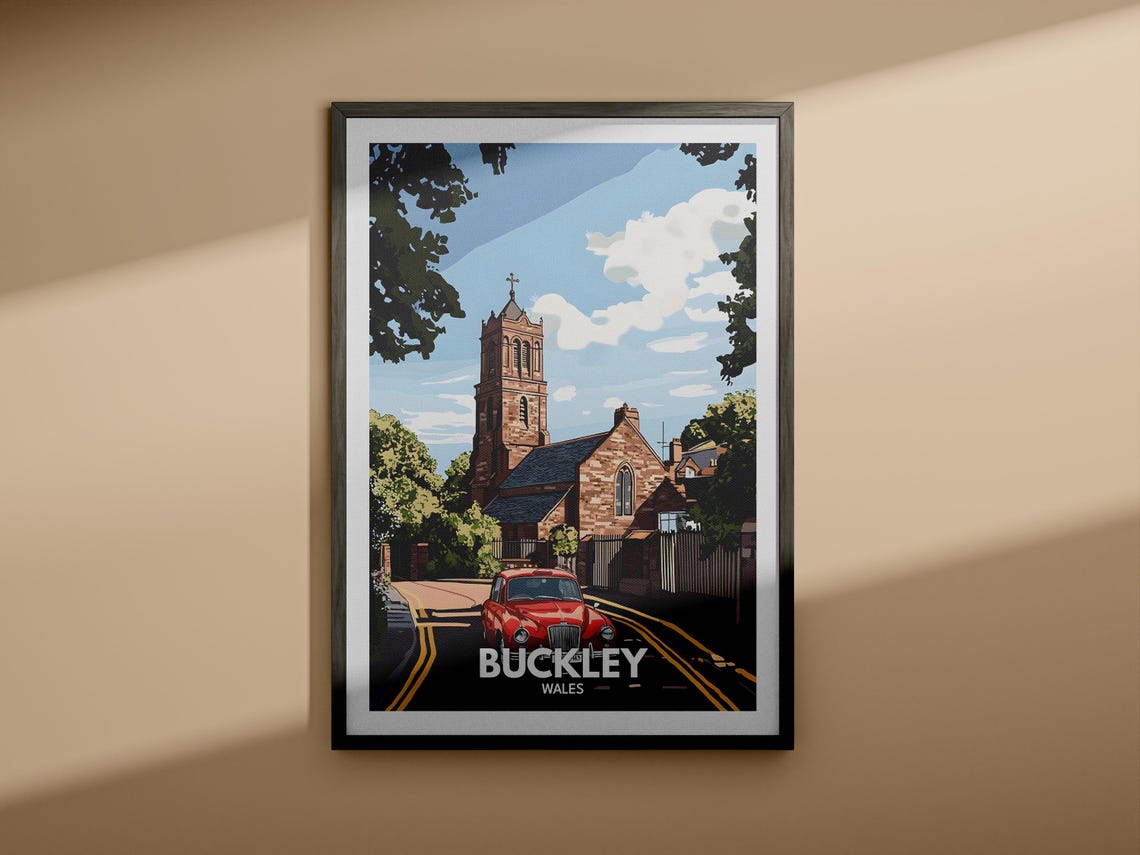 Buckley Travel Print Wales Buckley Travel Poster Wales Travel Poster United Kingdom Wall Art Wales Art Decor - Image 3