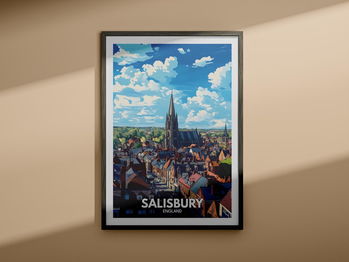 Salisbury Travel Print England Salisbury Travel Poster England Travel Poster United Kingdom Wall Art British Art Decor - Image 3