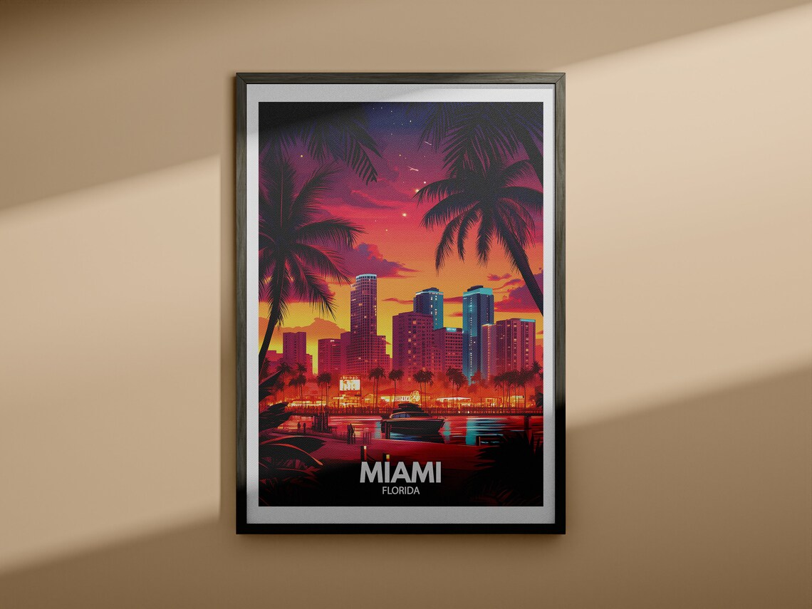 Miami Travel Print Florida Miami Travel Poster Florida Travel Poster Florida Cityscape Wall Art Unique City Art Decor - Image 3