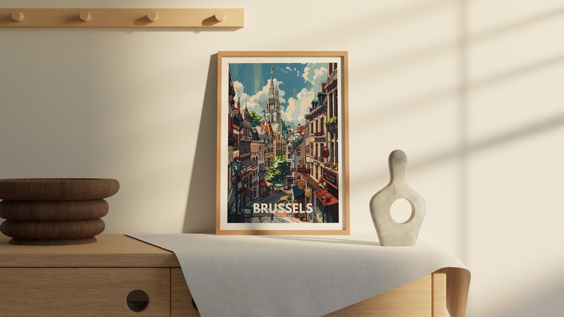 Brussels Travel Print Belgium Brussels Travel Art Poster Belgium Travel Poster Belgium Cityscape Wall Art Unique City Art Decor - Image 2