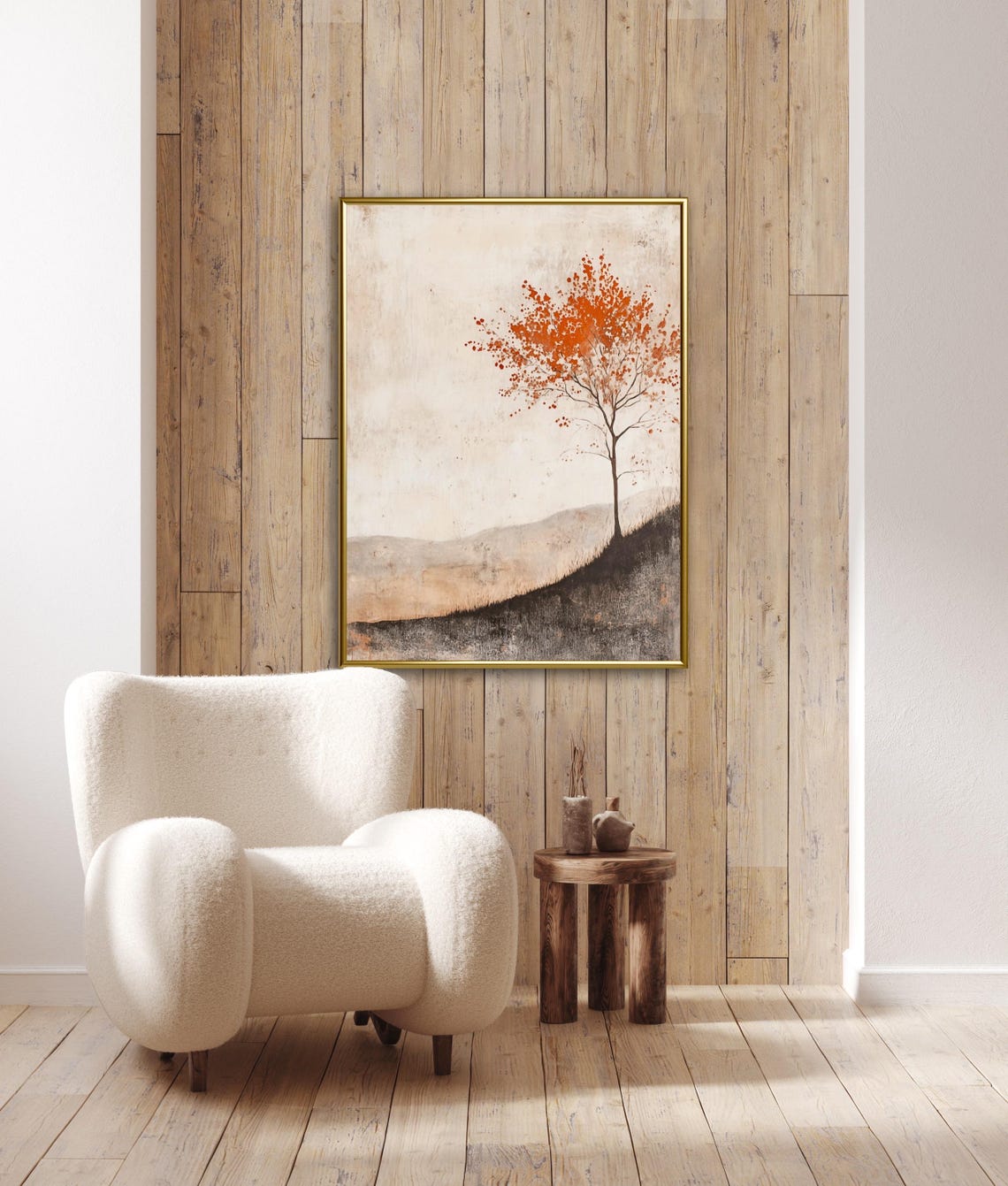 Autumn Tales Lone Orange Tree Hillside Fall Landscape Poster - Image 3
