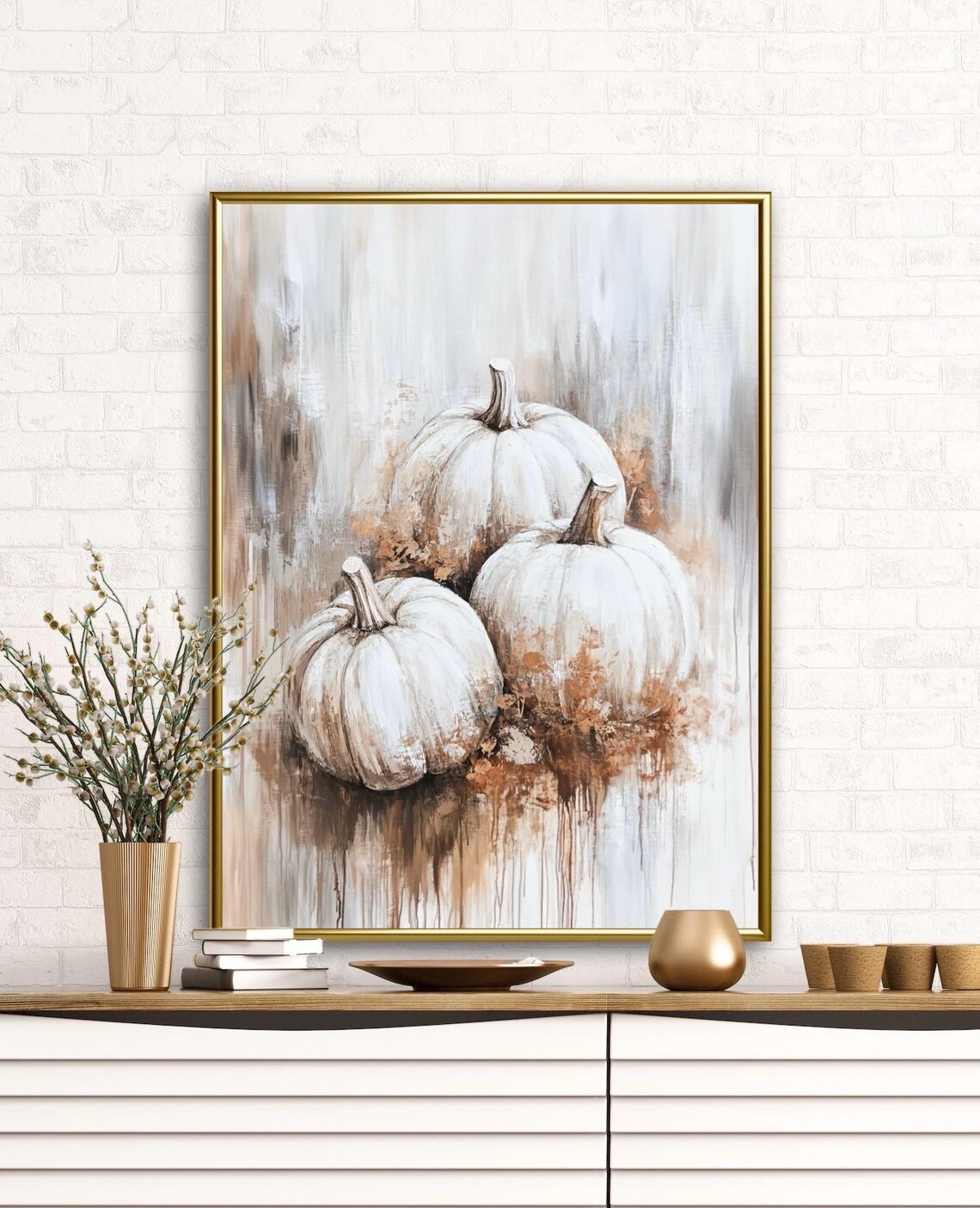 Pumpkin Patch Still Life, Moody Neutral Autumn Art Print - Image 4