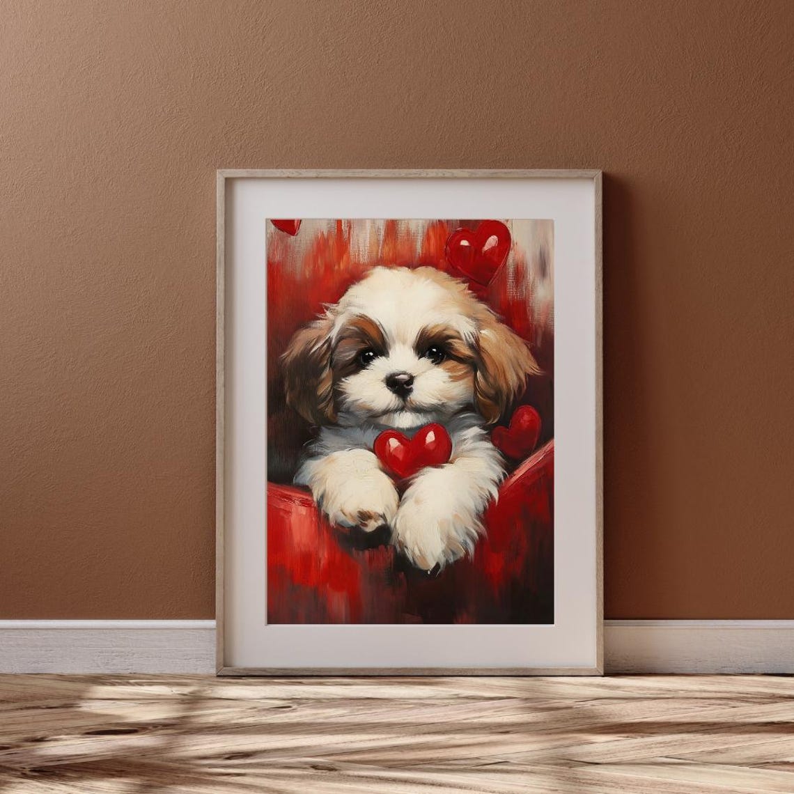 Valentines Day Wall Art Of Cute Shih Tzu Puppy Dog With Red Heart Red Aesthetic Animal Puppy Love - Image 6