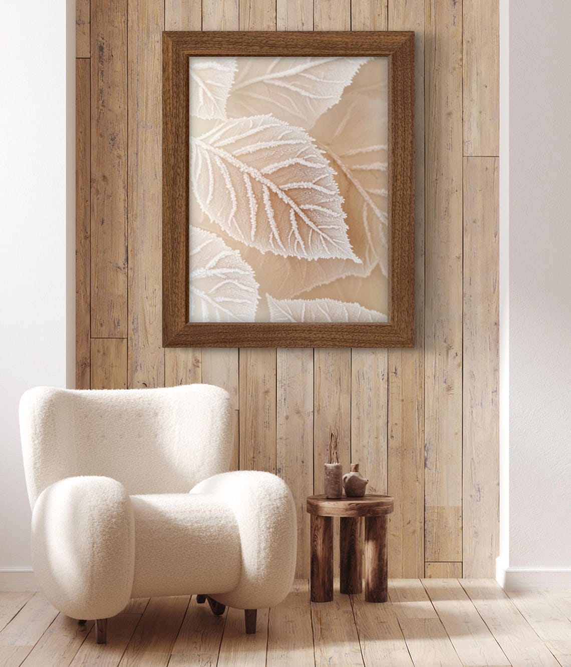 Winter Frosty Leaves Macro Botanical Neutral Leaf Art Poster - Image 3