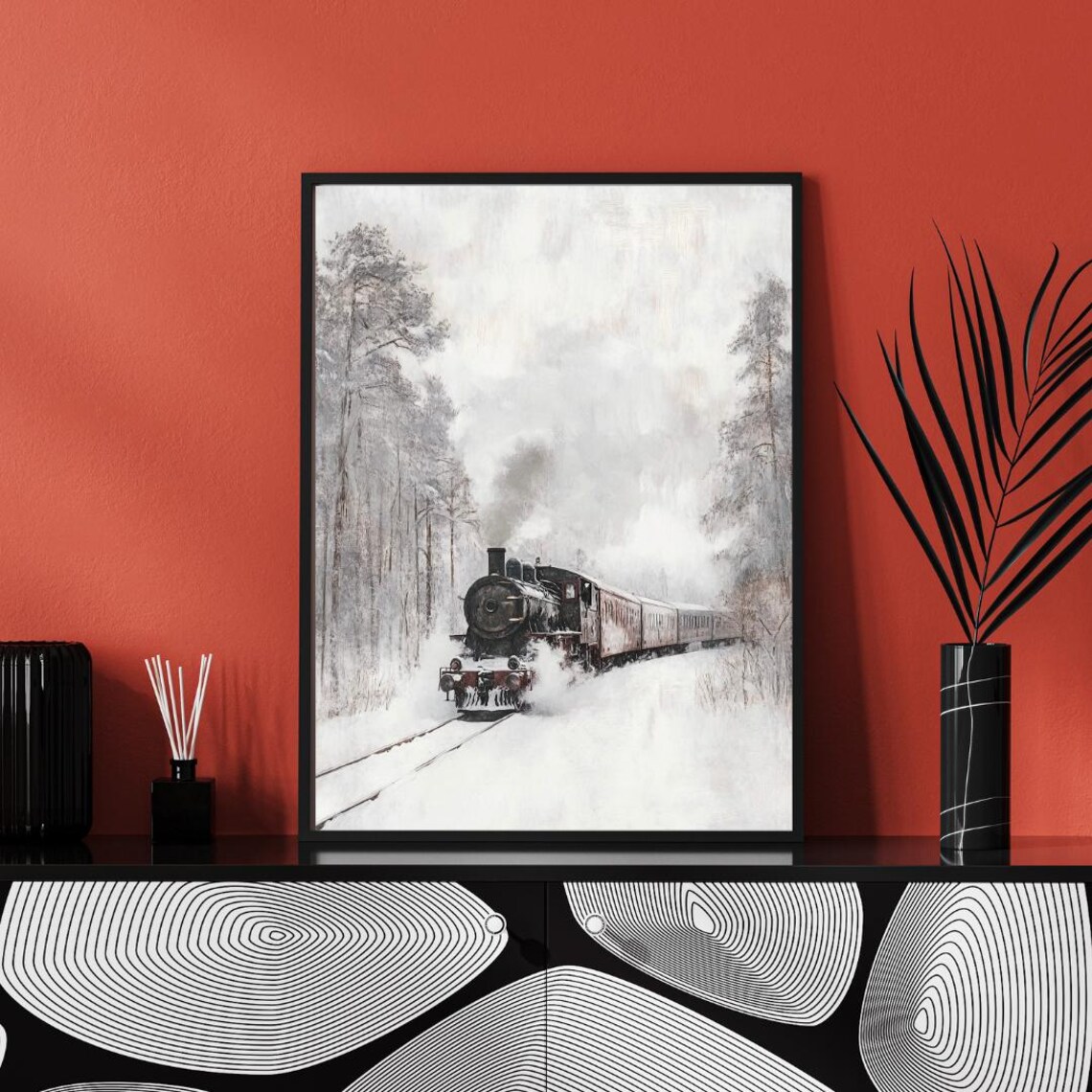 Orient Express Train In A Snow-Covered Forest, Art Print - Image 4