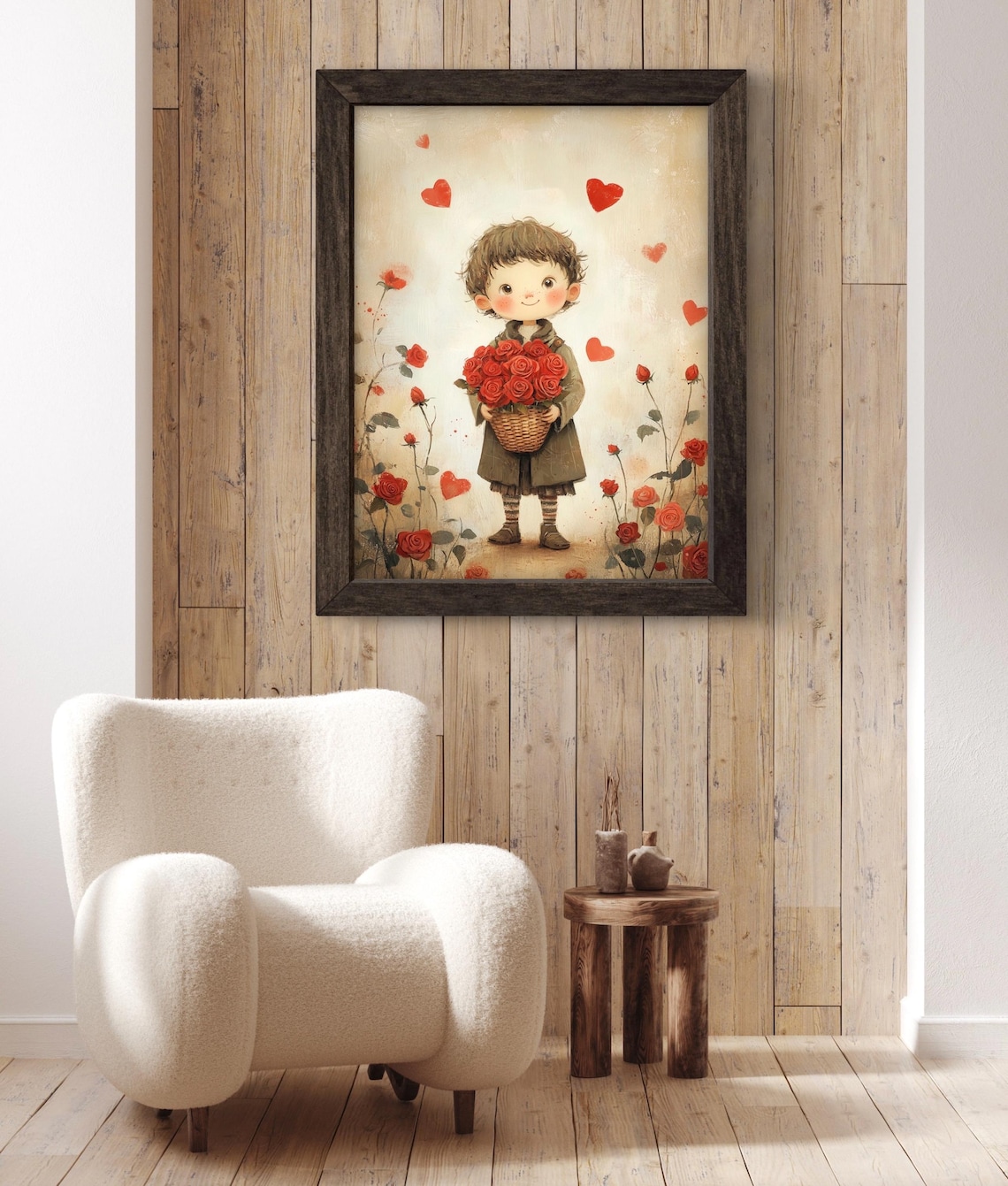 Boy With Roses Basket Painting Hearts Autumn Tales Vintage Poster - Image 2