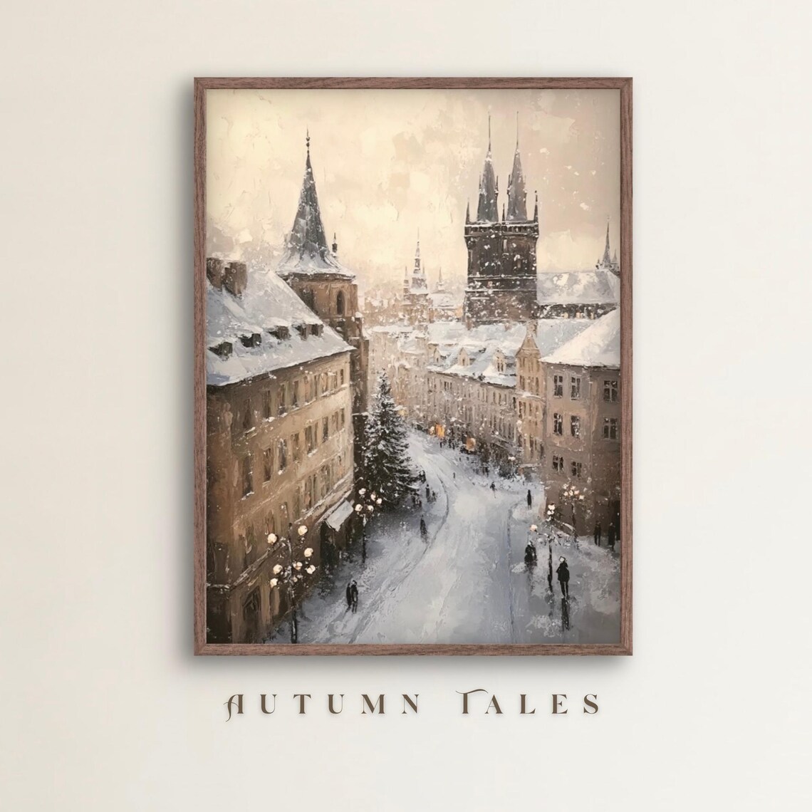 Vintage European City In Winter Art Print