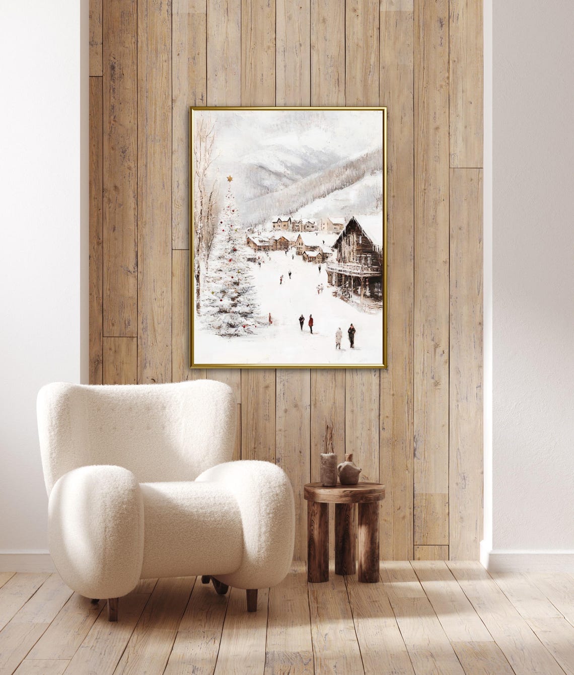 Vintage Chrsimas European Village Christmas Wall Art Snowy Winter Wonderland Ski Town Oil Painting Print Moody Christmas Farmhouse Decor - Image 4