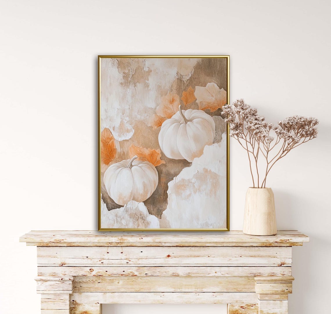Autumn Tales Two White Pumpkins Rustic Fall Harvest Art Poster - Image 4