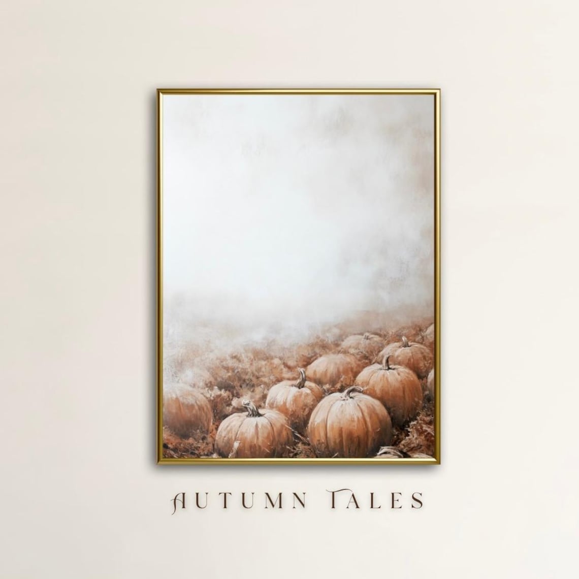 Foggy Pumpkin Harvest Field Moody Autumn Landscape Painting Poster