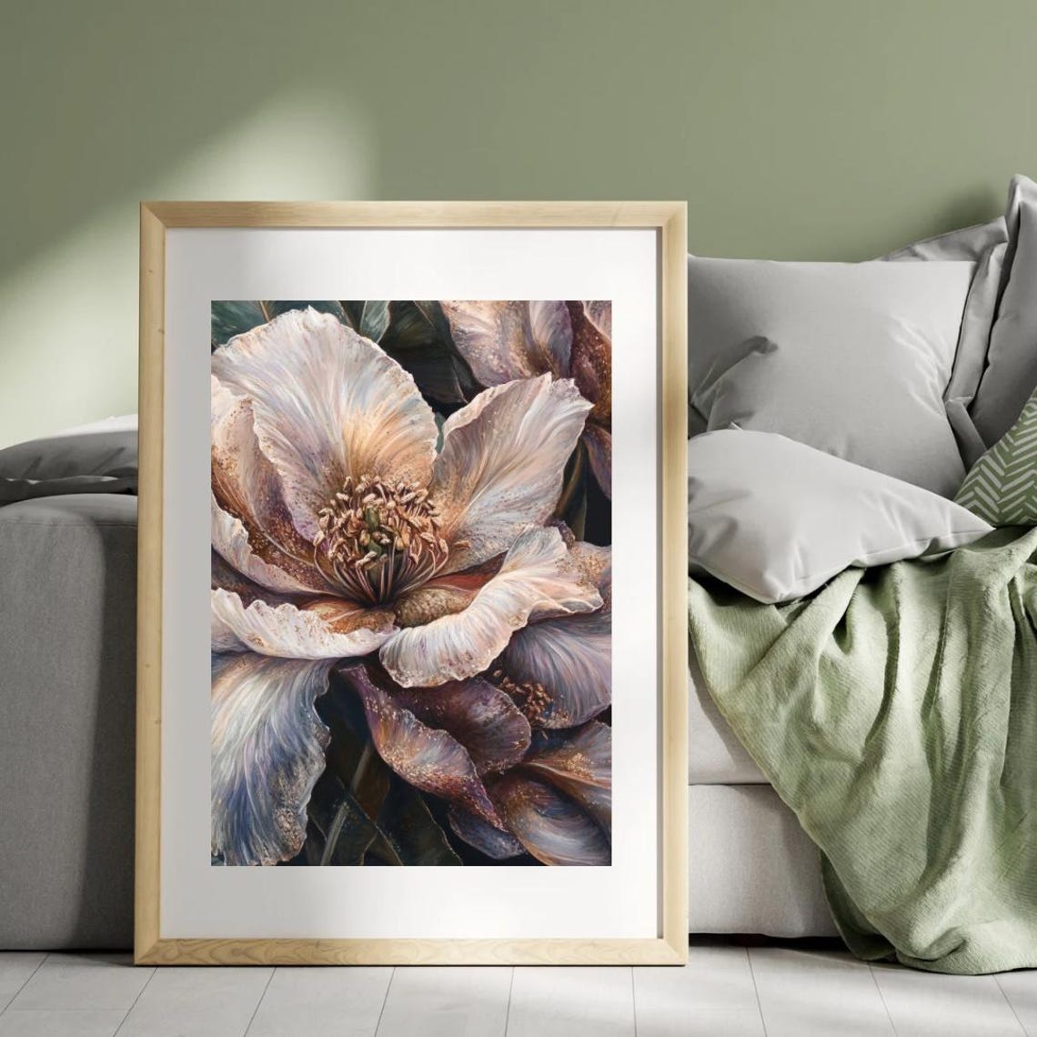 Ivory White Flower Close Up Moody Purple Hues Elegant Floral Poster - Image 3