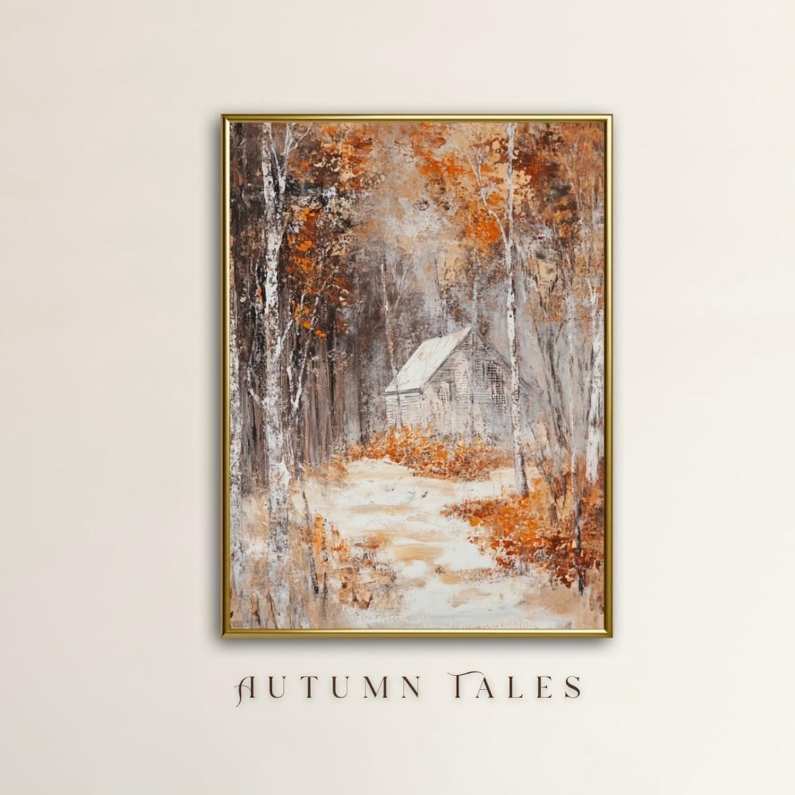 Cozy Secluded Snowy Birch Forest Cabin In Autumn Woods Art Print