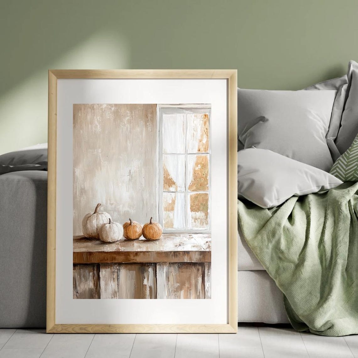 Fall White And Orange Pumpkins On Farmhouse Windowsill Art Print - Image 3
