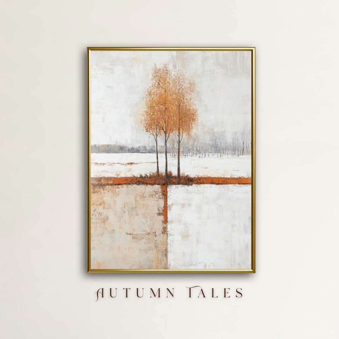 Abstract Minimalist Autumn To Winter Lone Golden Tree Art Print