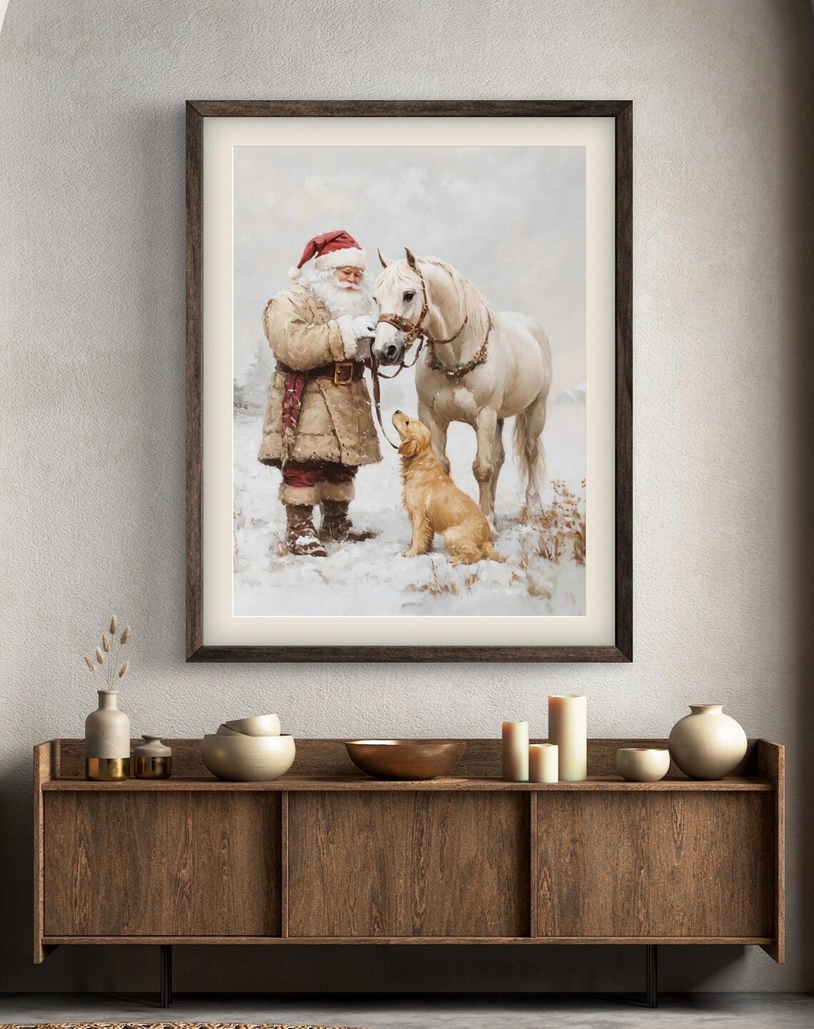 Vintage Santa With White Horse Art Print - Image 5