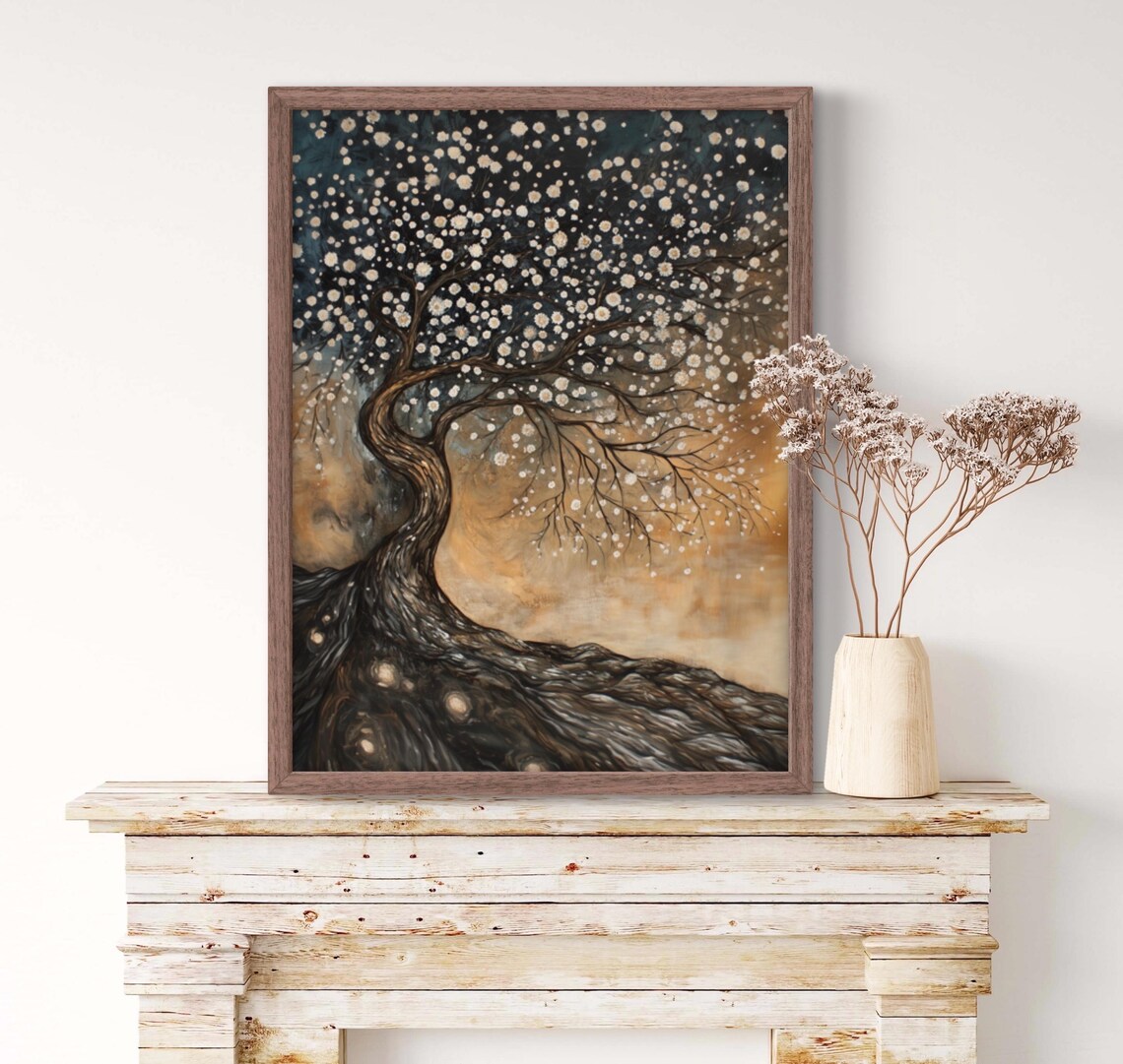 Twisted Blossom Tree Of Life Twilight Sky Golden Moody Art Poster - Image 2