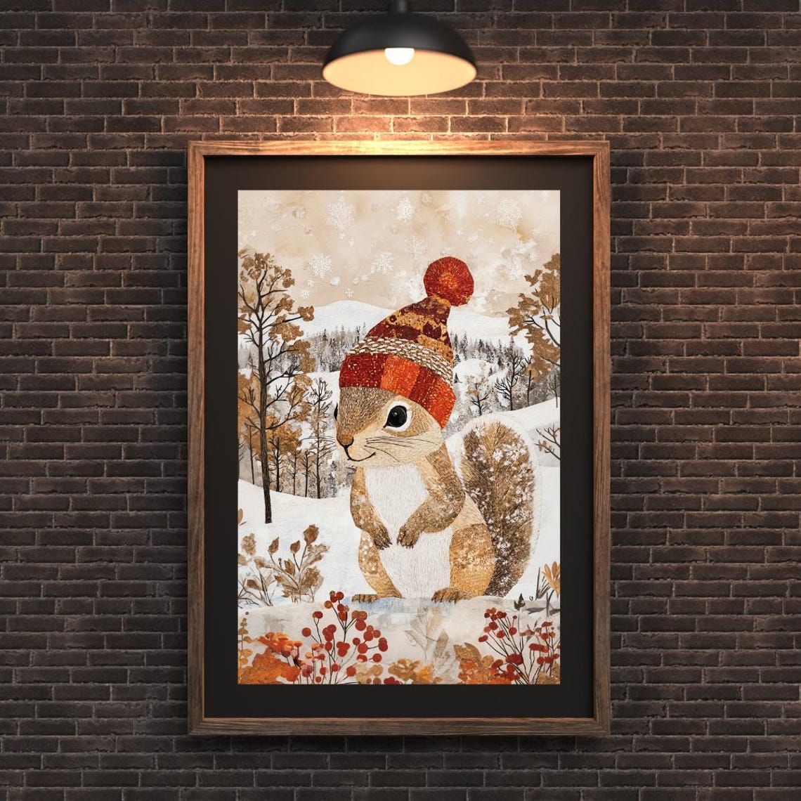 Cute Squirrel Red Beanie Hat Snowy Forest Winter Animal Poster - Image 4