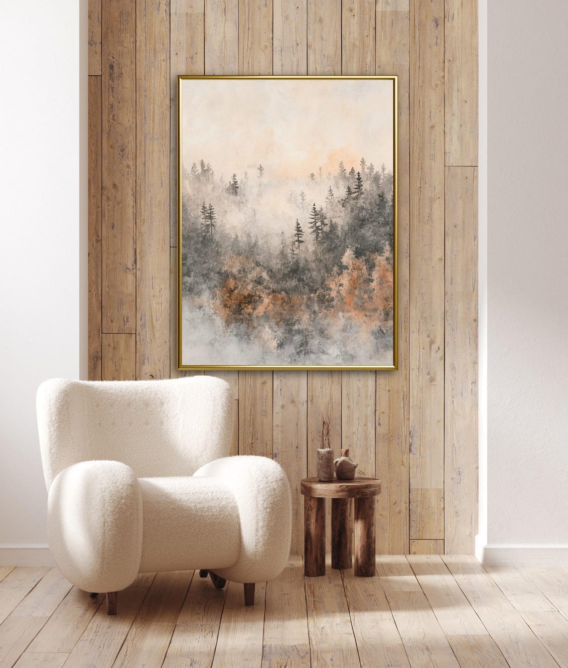 Autumn Tales Misty Pine Forest Fog Vintage Rustic Minimalist Art Print - Image 3