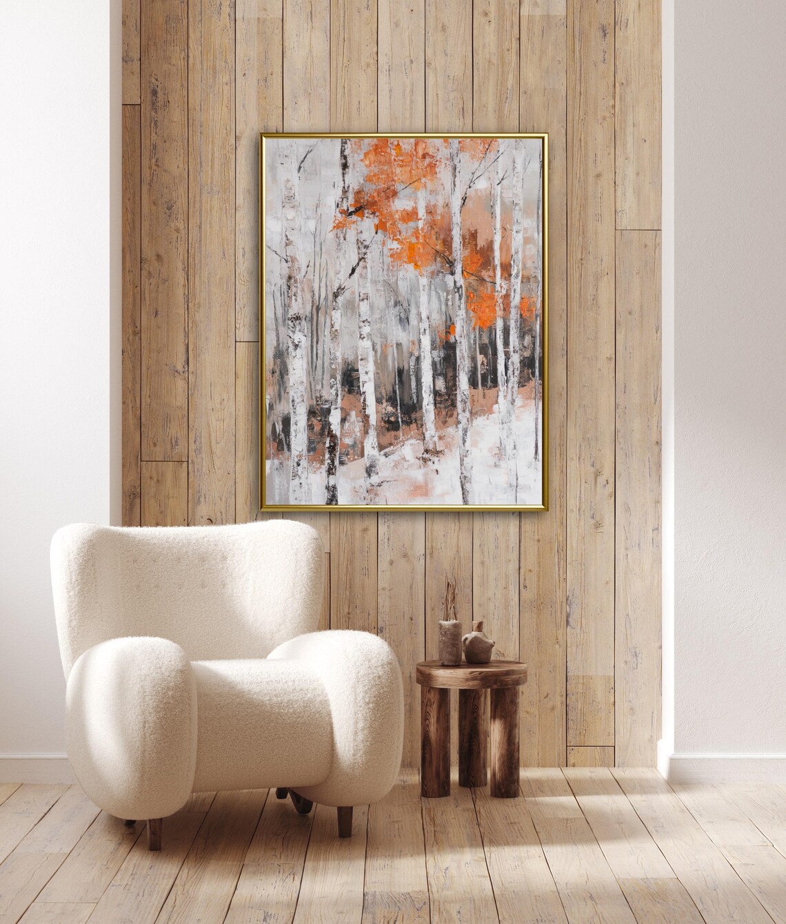 Autumn Tales Birch Forest Autumn Trunks Burnt Orange Foliage Art Poster - Image 4