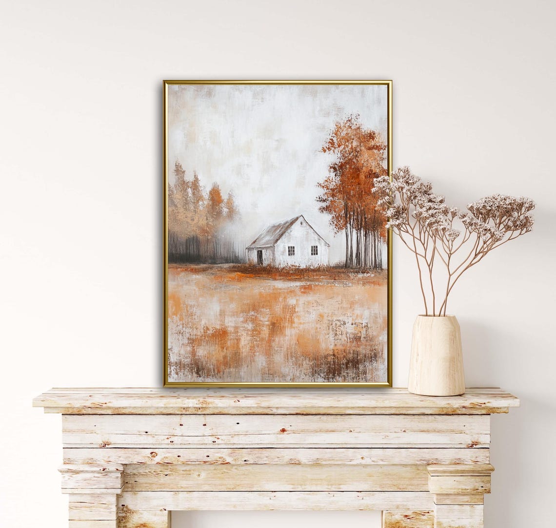 Autumn Tales White Barn Orange Meadow Rustic Fall Art Poster - Image 4