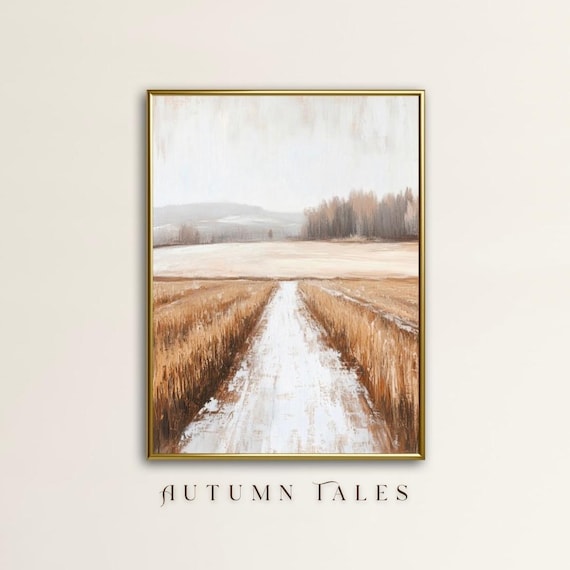 Cozy Fall Harvest Farm Wall Art Print Autumn Wheat Field Moody Landscspe Abstract Oil Painting Mininalist Modern Farmhouse Art
