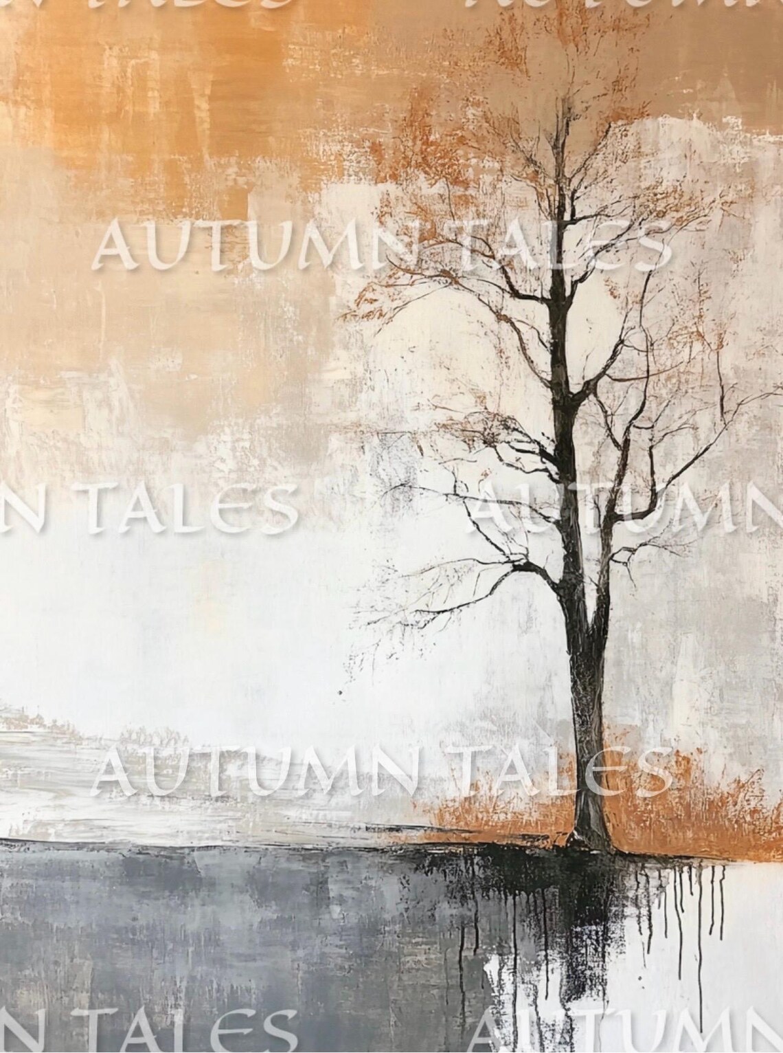 Autumn Tales Solitary Tree Still Water Moody Fall Art Poster - Image 3