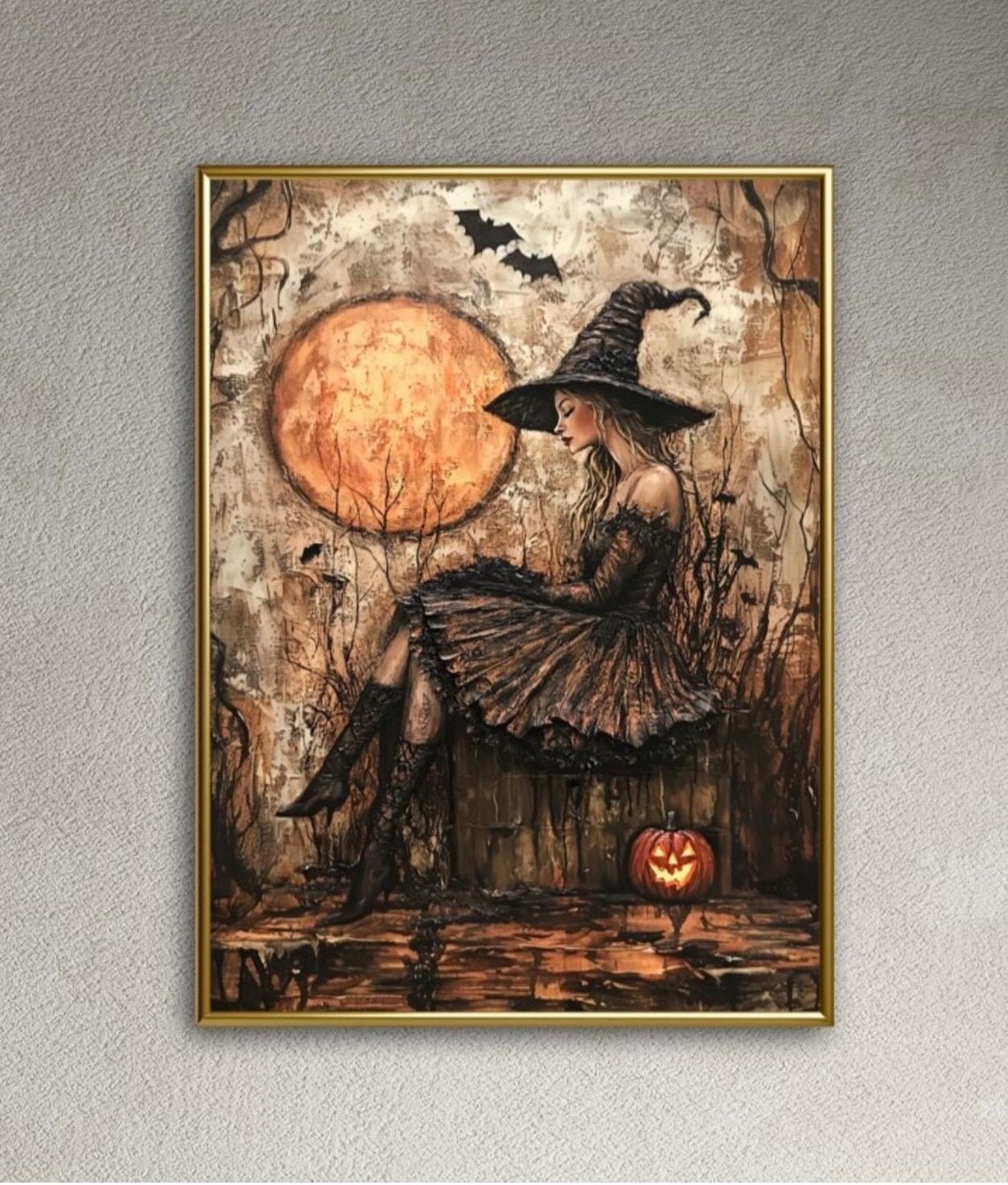 Autumn Tales Witch Full Moon Jack O Lantern Spooky Chic Halloween Art Print - Image 2