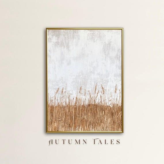 Minimalist Fall Wheat Field Art Modern Farmhouse Decor Moody Landscape Print Rustic Wabi Sabi Countryside Harvest Cottagecore