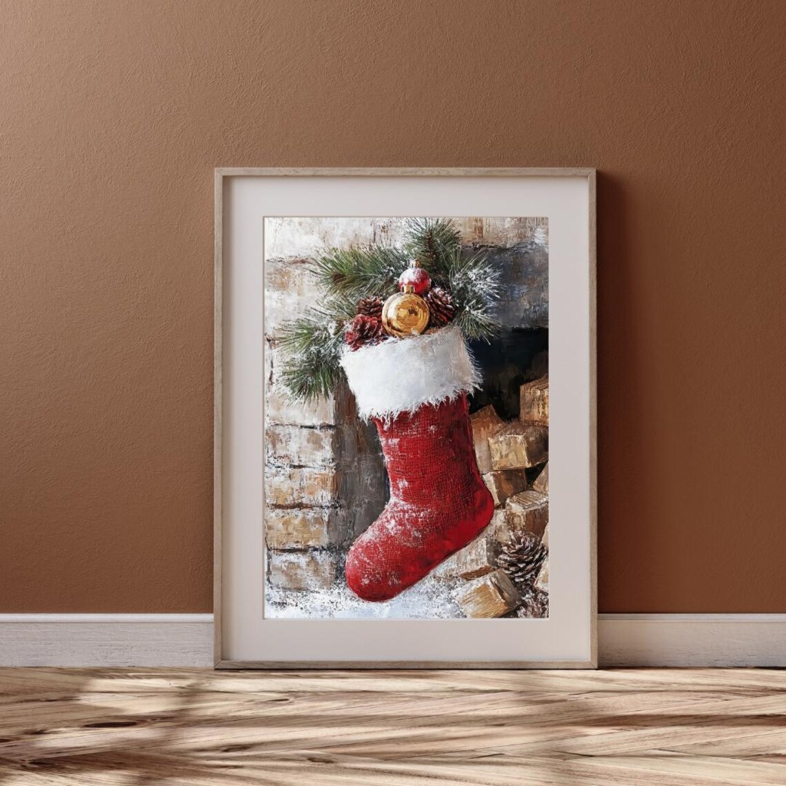 Vintage Christmas Stocking Art Print, Cottagecore Farmhouse - Image 6