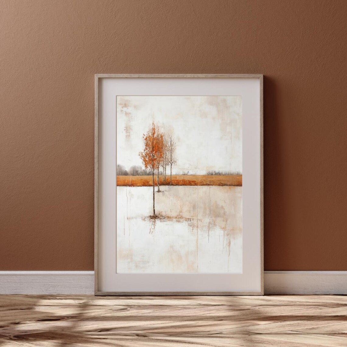 Abstract Winter Landscape Burnt Orange Tree Minimalist Farmhouse Poster - Image 6