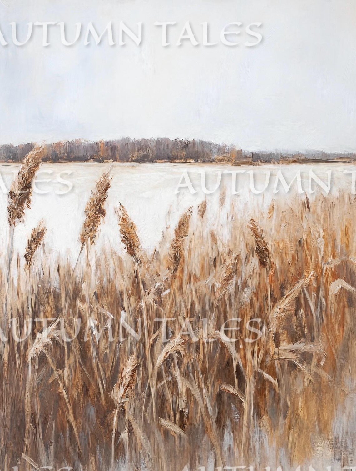 Golden Wheat Field Before Frozen Lake Minimal Winter Landscape Poster - Image 4