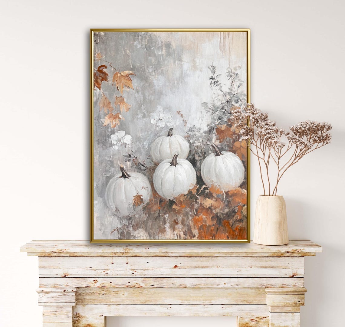 Autumn Tales White Pumpkins Orange Leaves Fall Harvest Poster - Image 4