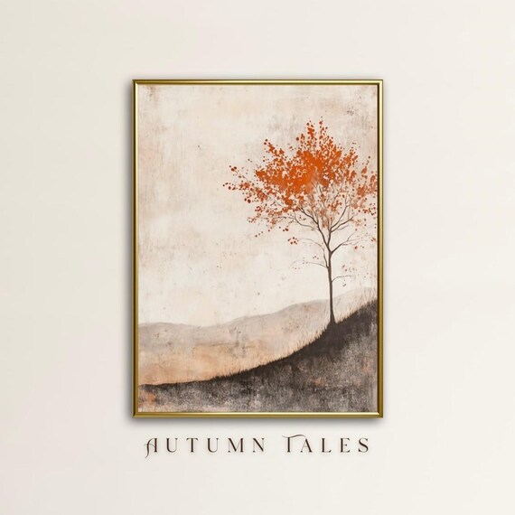 Autumn Tales Lone Orange Tree Hillside Fall Landscape Poster
