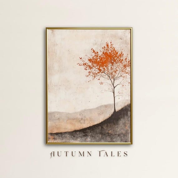 Vintage Moody Fall Wall Art Print Rustic Treescape Autumn Wall Art Abstract Minimalist Landscape Modern Moody Farmhouse Decor