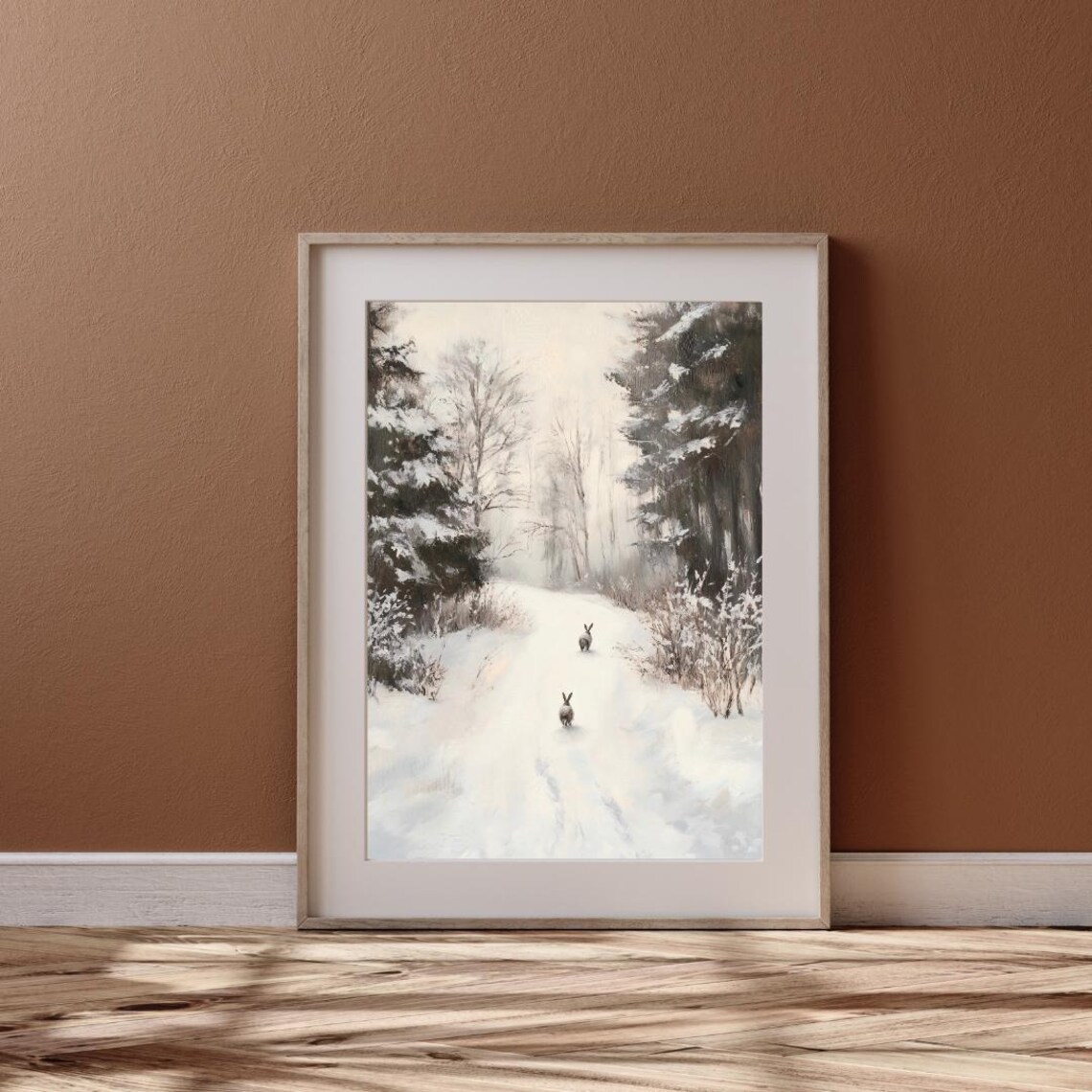 Winter Forest And Bunnies In Snow Art Print - Image 6