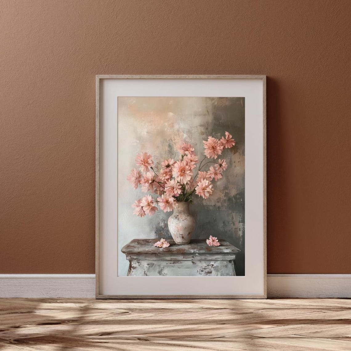 Pink Chrysanthemum Bouquet Antique Vase Still Life Art Poster - Image 6
