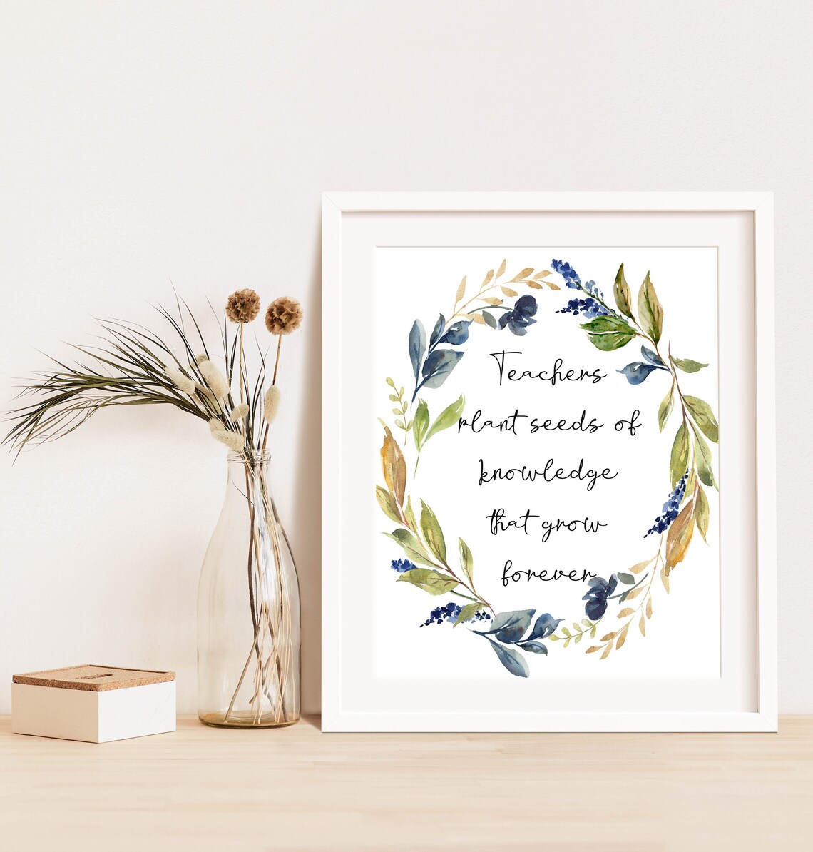Teachers Plant Seeds of Knowledge Wreath Quote Gift Wall Poster - Image 3