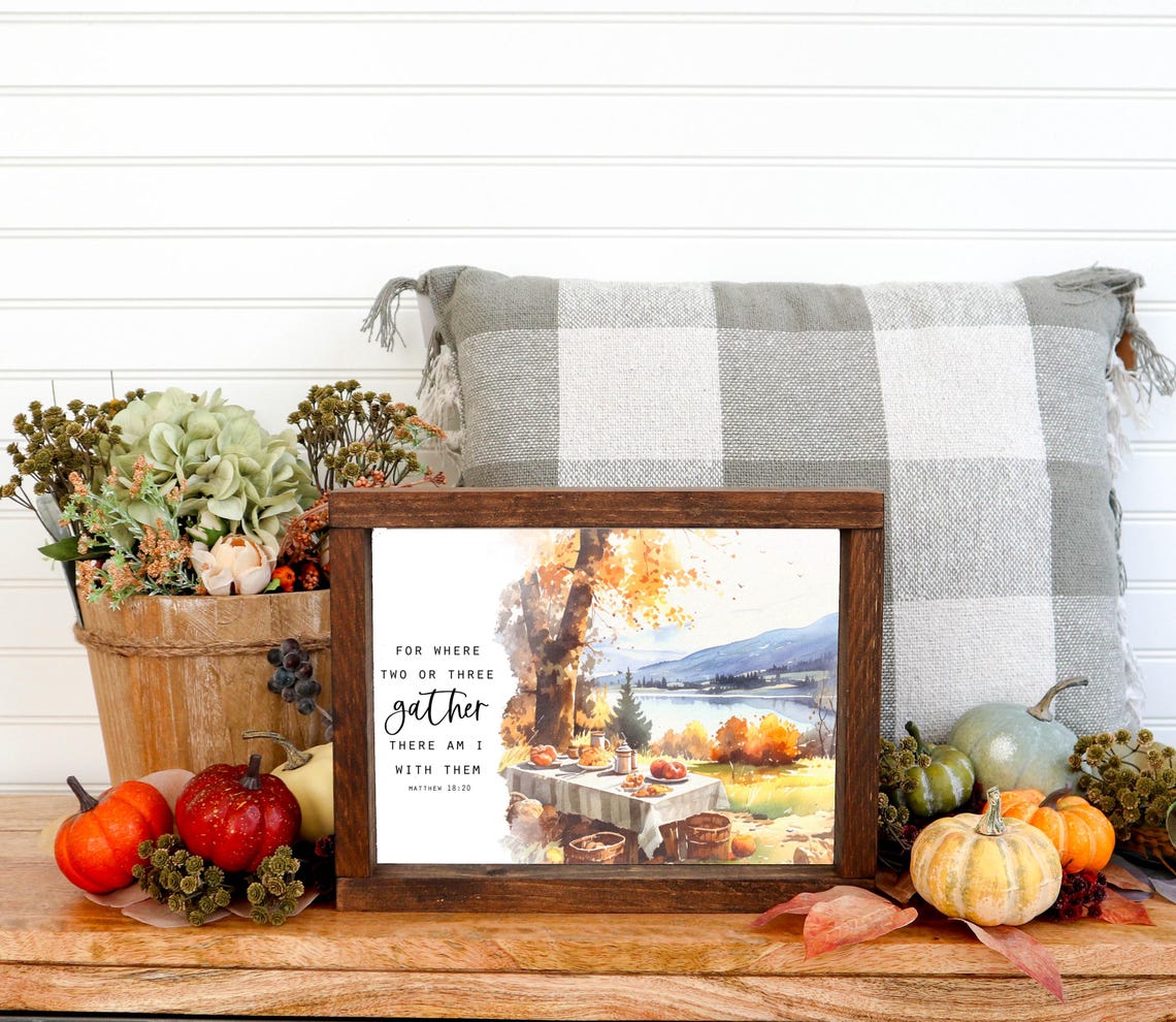 For Where Two or Three Gather Matthew 1820 Fall Lake Scene Wall Art - Image 3