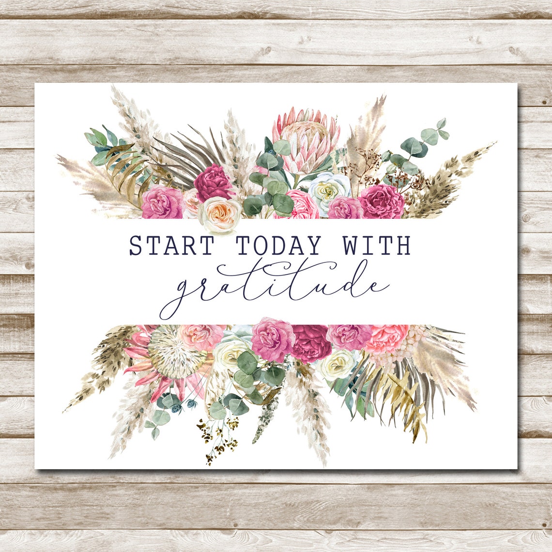 Start Today With Gratitude Watercolor Floral Border Inspiration Poster - Image 6