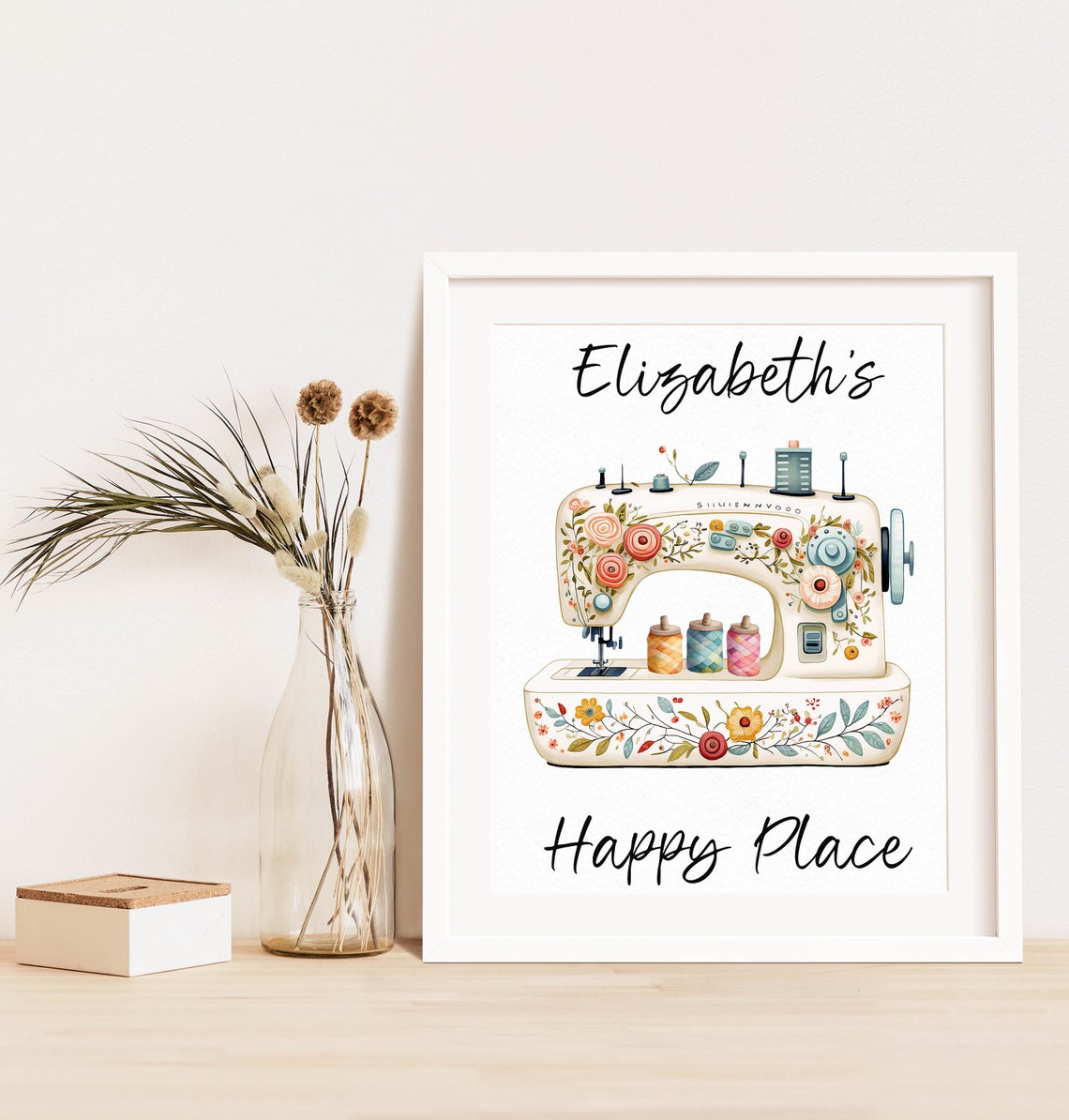 Elizabeths Happy Place Floral Sewing Machine Craft Room Wall Art - Image 3