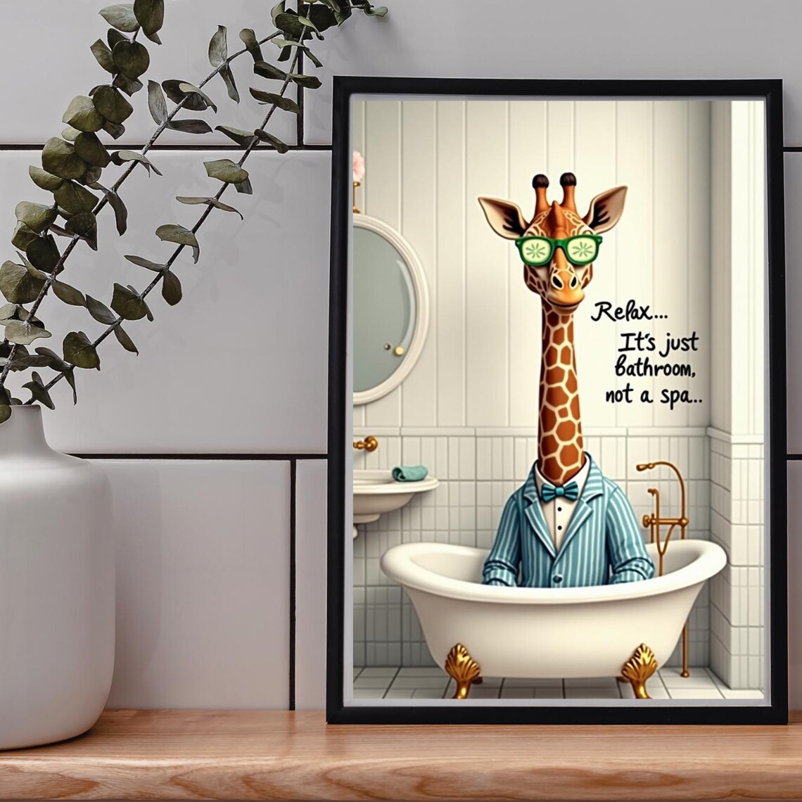 Funny Giraffe Bathroom Wall Art Relax Its Just A Quirky Print For Guest Bath Spa Humor Animal Decor